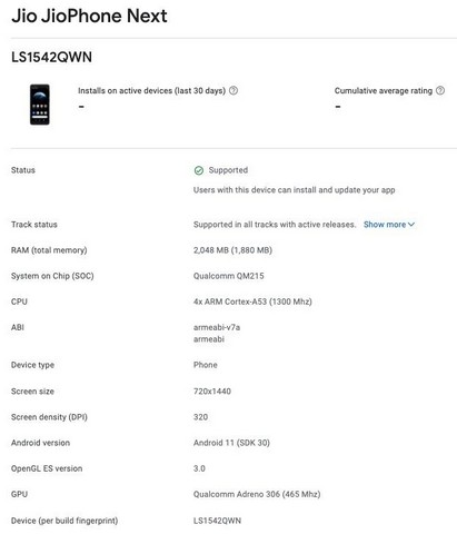 Key Specs of the JioPhone Next Leak via Google Play Listing Ahead of Official Launch