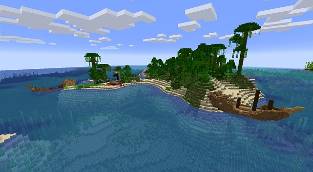 Jungle Island with Ruined Portal and 2 Shipwrecks - Best Minecraft Jungle Seeds