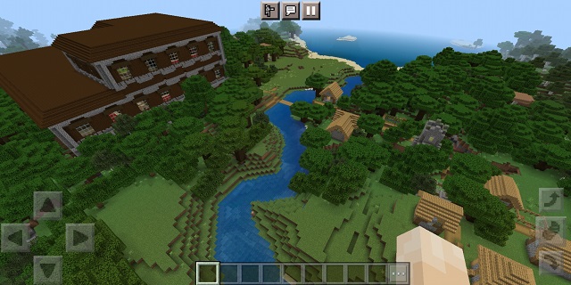 หมู่บ้านขนาดใหญ่ถัดจากคฤหาสน์ที่ Spawn ใน Minecraft Pocket Edition Seeds