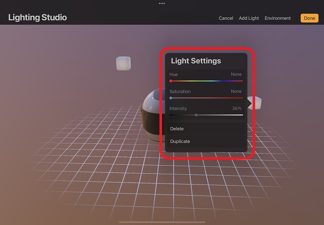 Light Settings in Procreate App on iPad