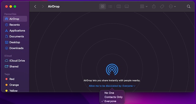 Make your device discoverable by everyone for AirDrop - macOS Monterey Problems and Solutions