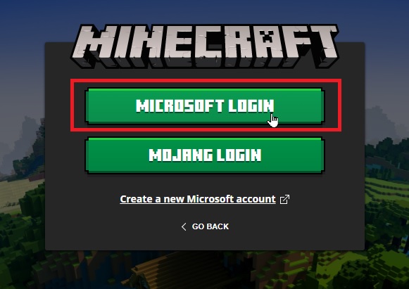 Microsoft přihlášení v Minecraft Launcher