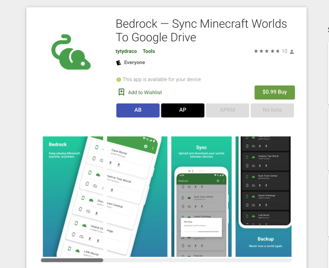 Bedrock Syncs Minecraft worlds to Google Drive on your Android devices