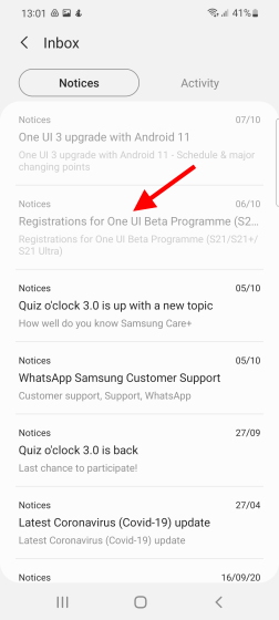Notice one ui 4