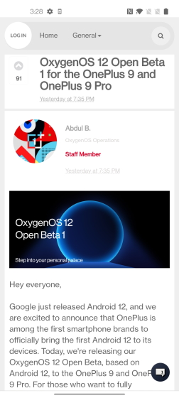 OnePlus OxygenOS 12 open beta