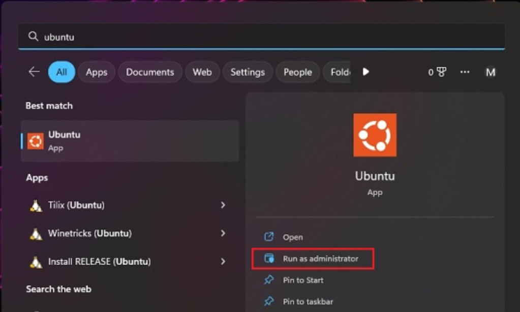 Open Ubuntu as Administrator on windows 11