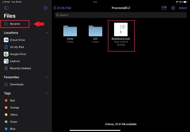 Recents Tab in Files on iPad