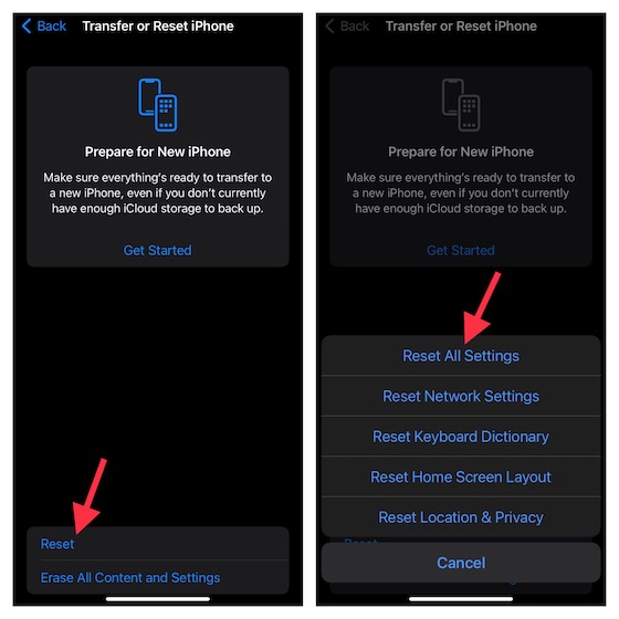 Reset All Settings in iOS 15