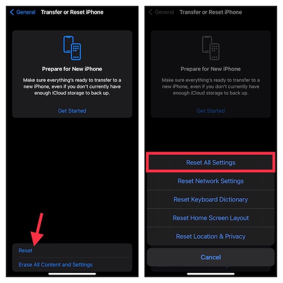 Reset All Settings on iPhone and iPad to fix iPhone app notification sound not working