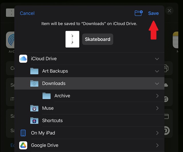 Save File to Location in iPad