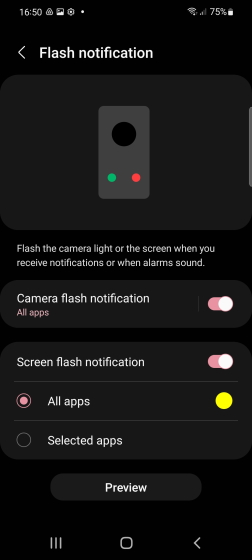 screen flash notification