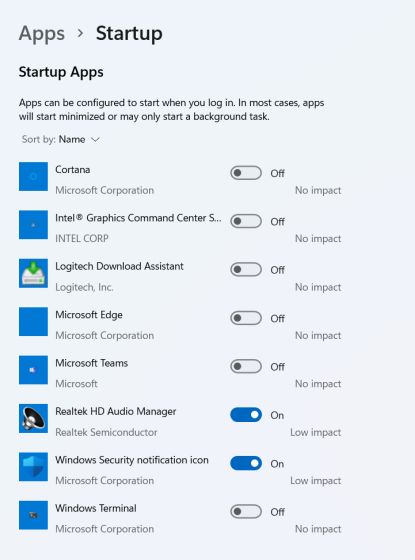 list of startup apps in windows 11