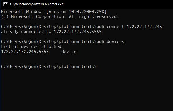 Connect to Windows Subsystem for Android Through ADB