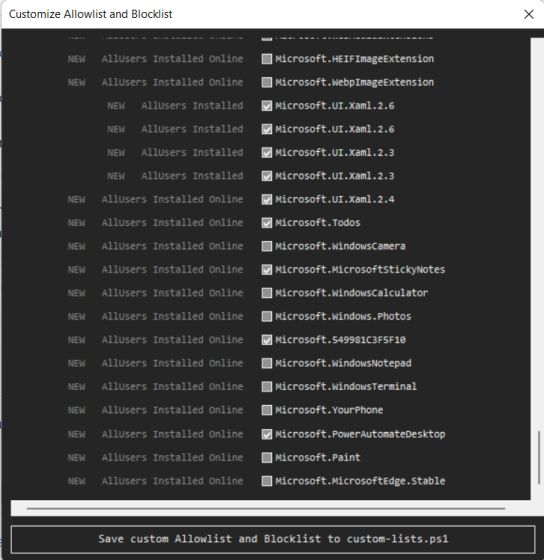 customize blocklist