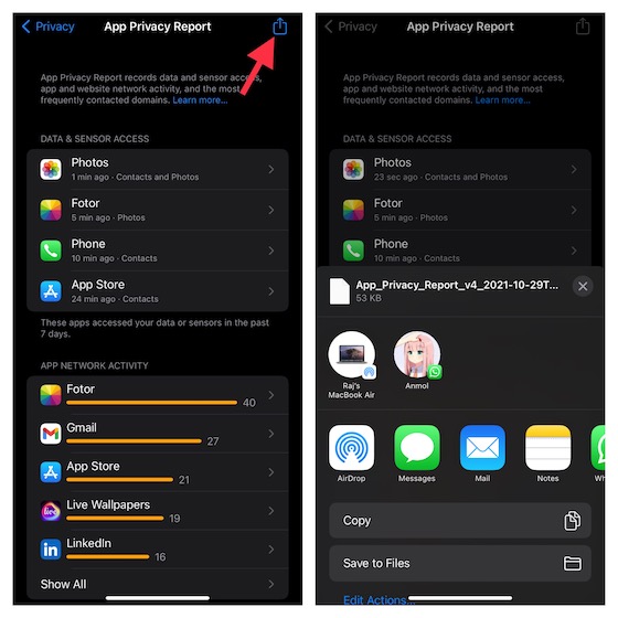 Share App Privacy Report in iOS 15 on iPhone and iPad