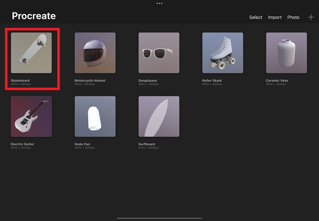 Skateboard in Procreate Homescreen - Import and Export 3D Models in Procreate