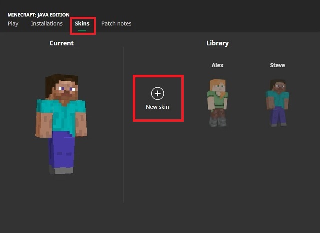 Skins in Minecraft Launcher