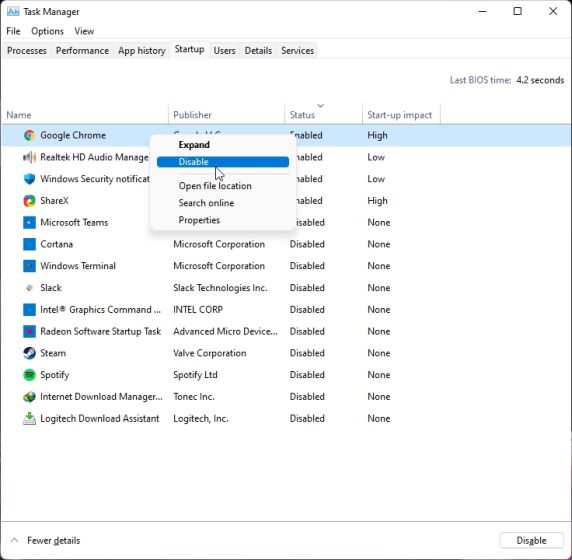 disable startup programs to speed up windows 11