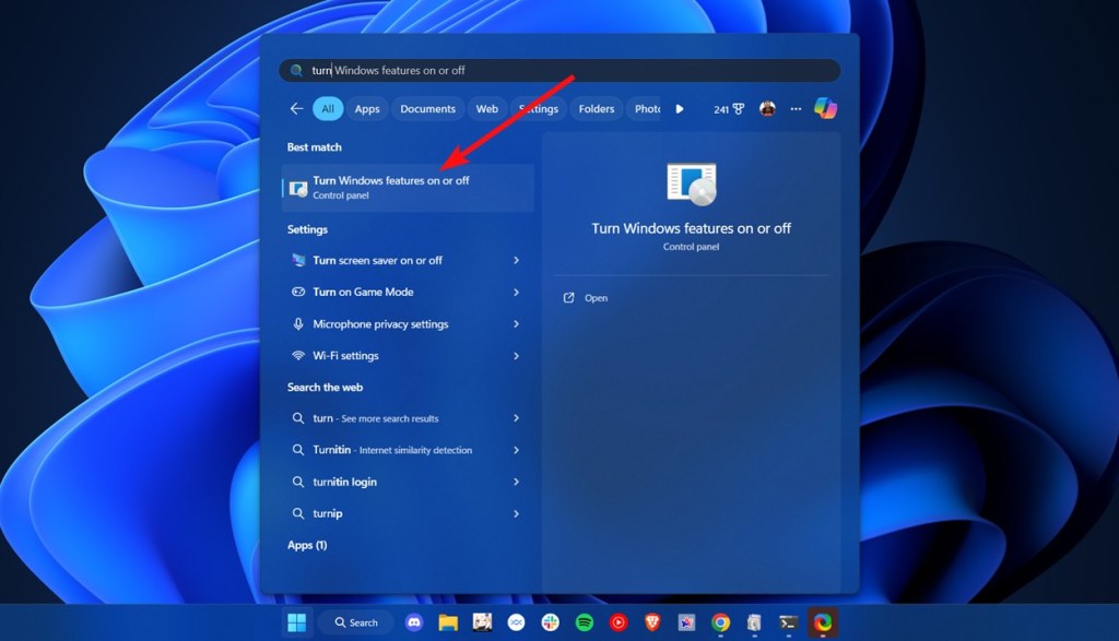 Turn Windows Features on or off