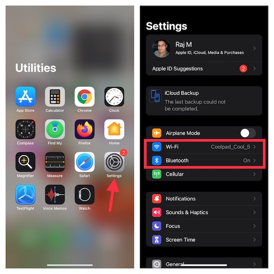 Turn off/on Wi-Fi and Bluetooth
