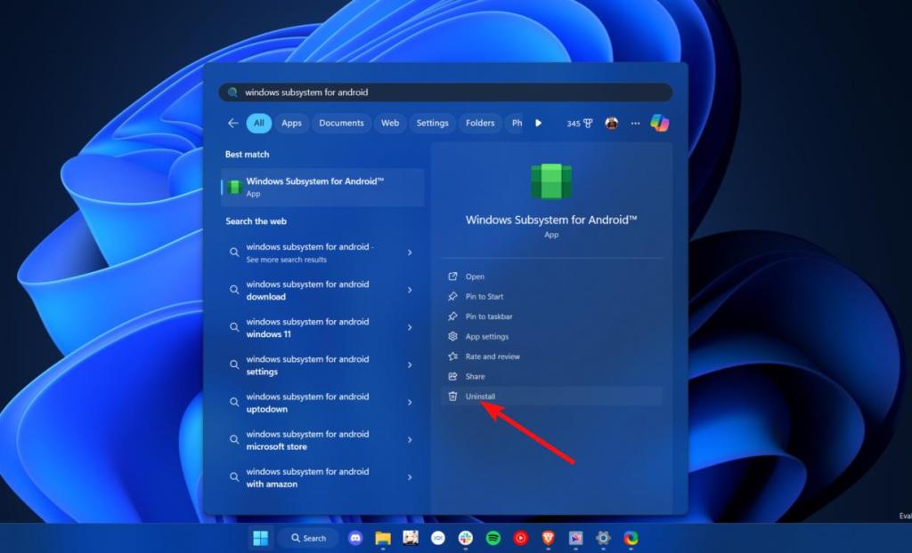 Uninstall Windows Subsystem for Android from windows 11