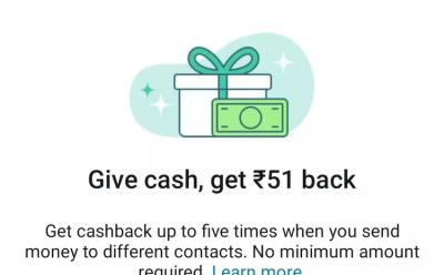 WhatsApp Pay Offering Rs.51 Cashback for UPI Payments