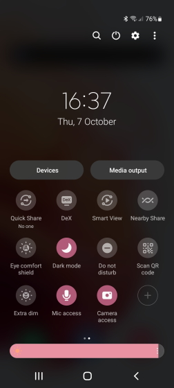 Camera and access toggles ONE UI 4