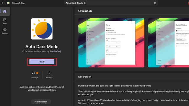 auto dark mode x ms store