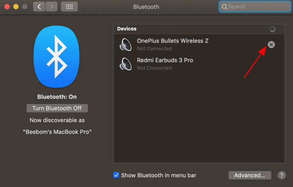 bluetooth menu