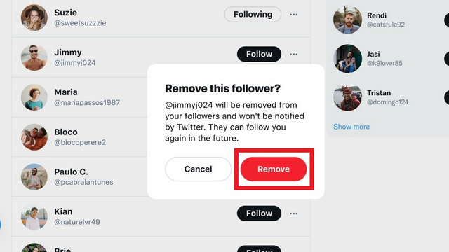 confirm removing from followers list