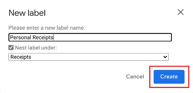 create new sub folder in gmail