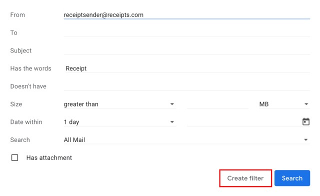 creating a filter in gmail