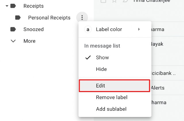 edit a sublabel (folder) in gmail web