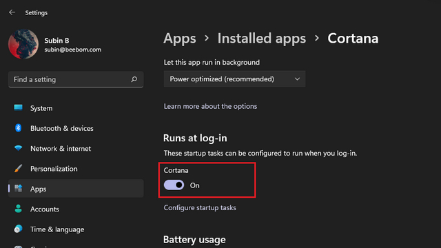 enable cortana toggle from settings