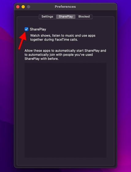 Ensure that the SharePlay checkbox is ticked