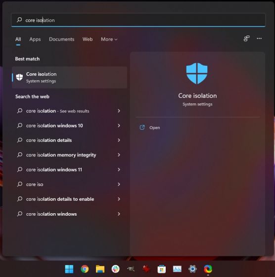disable core isolation to speed up windows 11