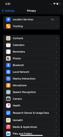 privacy settings on iOS and iPadOS 