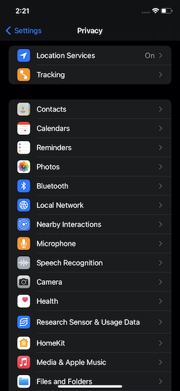 privacy settings on iOS and iPadOS