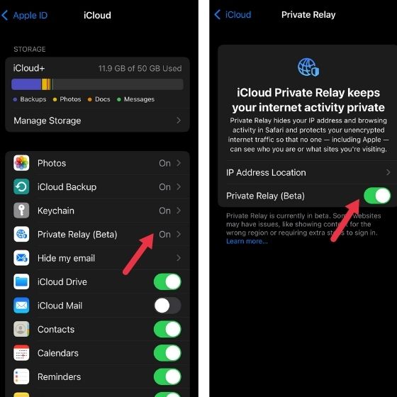 Enable iCloud Private Relay