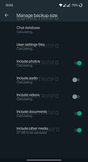 manage backup size whatsapp