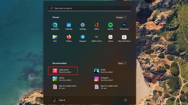 open apple music from start menu - install Apple Music on Windows 11