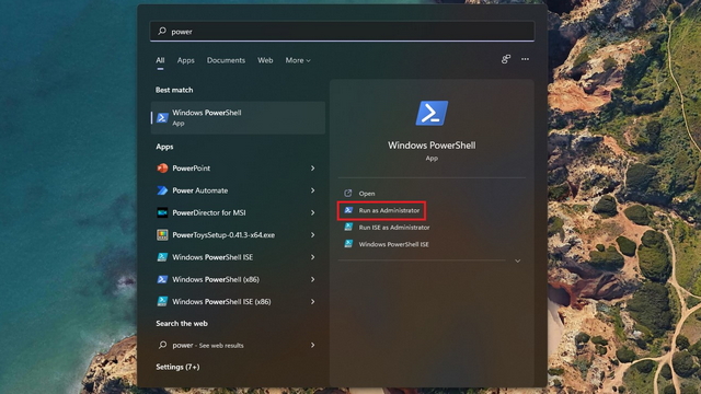 open powershell as admin