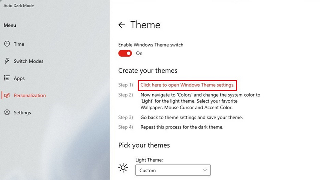 open theme settings