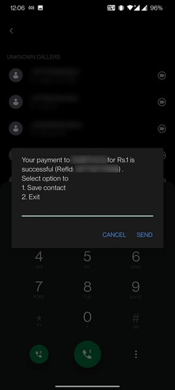 payment confirmation screen