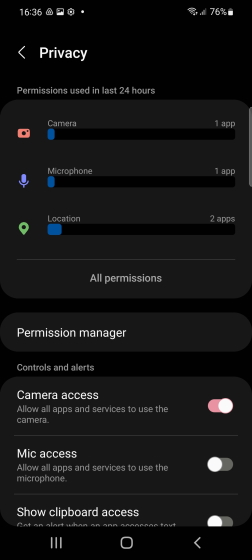 permission usage One UI 4