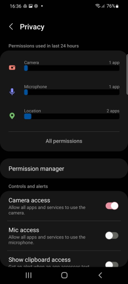 permission usage One UI 4 