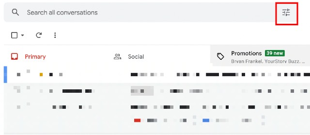 search options icon in gmail web