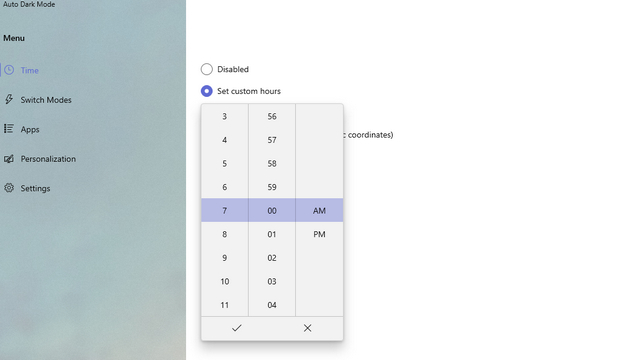 set custom hours win11 theme