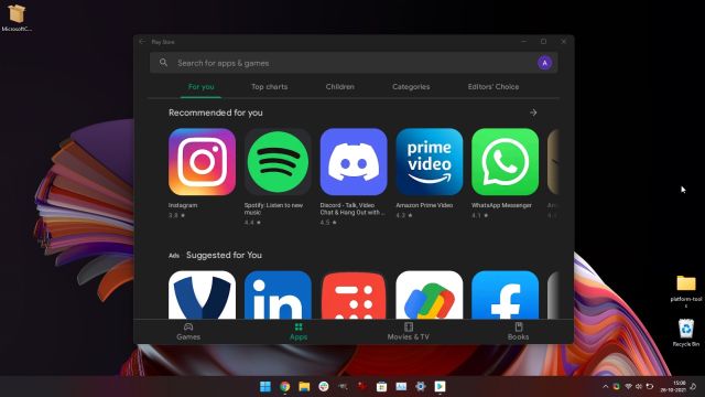 متجر google play على نظام التشغيل windows 11