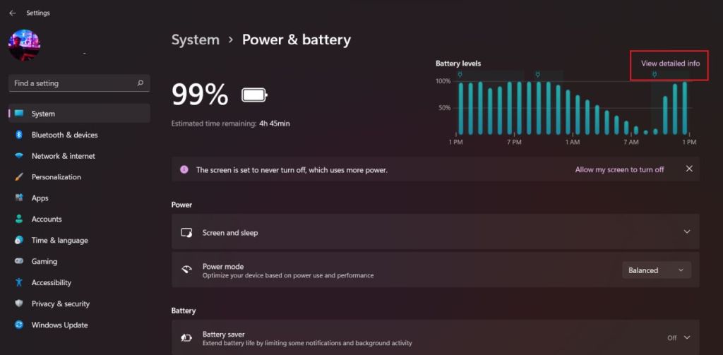 view detailed battery usage in windows 11